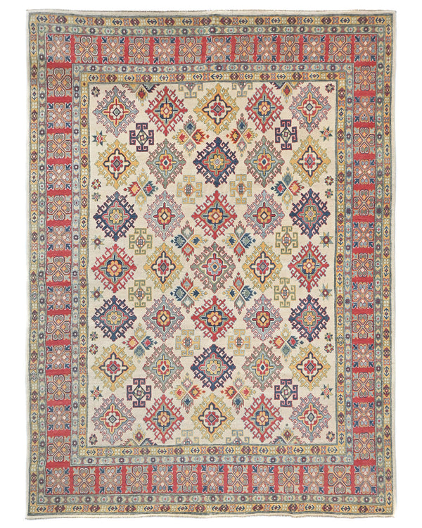 8x10 Beige Kuba Afghan Hand Knotted Wool Area Rug