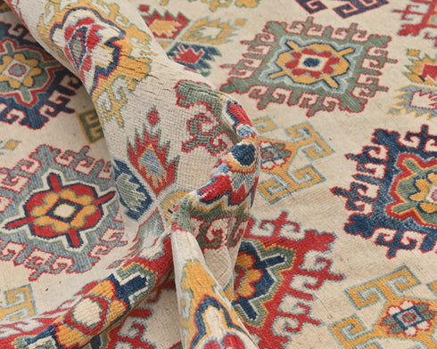 8x10 Beige Kuba Afghan Hand Knotted Wool Area Rug