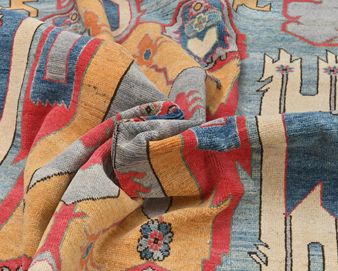 9x12 Gray Kuba Afghan Hand Knotted Wool Area Rug