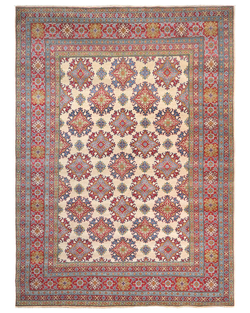 9x12 Beige Kuba Afghan Hand Knotted Wool Area Rug