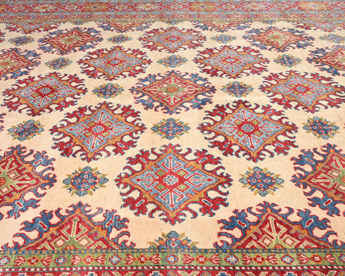 9x12 Beige Kuba Afghan Hand Knotted Wool Area Rug