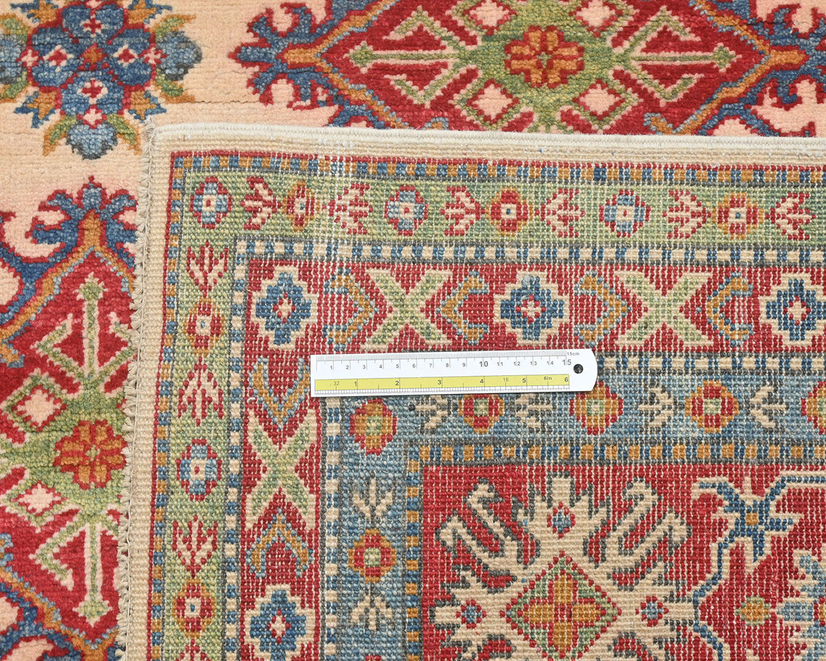 Alfombra afgana Kuba beige de lana anudada a mano de 9 x 12 pulgadas