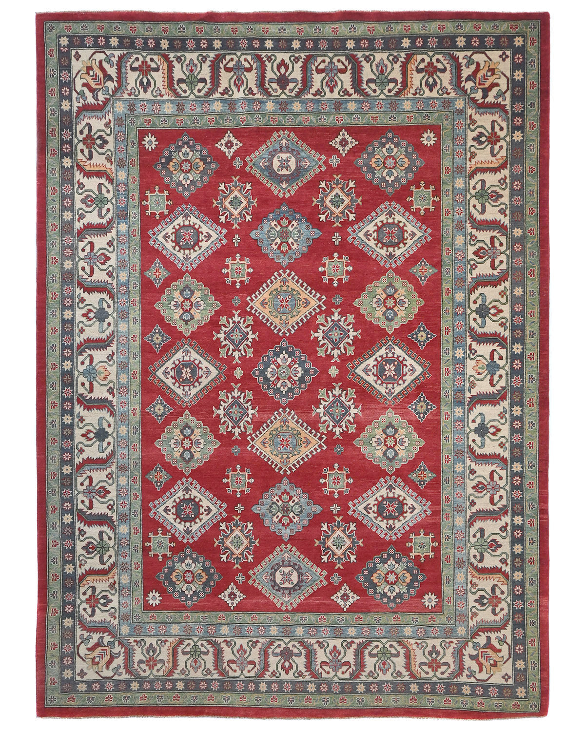 Alfombra afgana Kuba roja de lana anudada a mano de 9 x 12 pulgadas