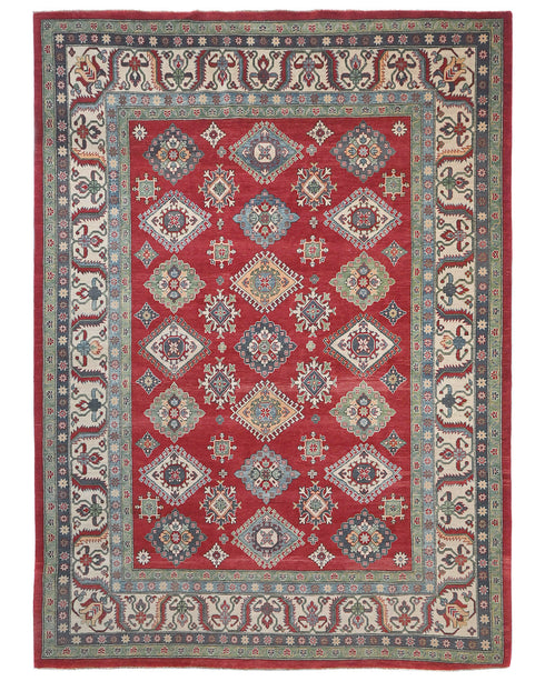 9x12 Red Kuba Afghan Hand Knotted Wool Area Rug