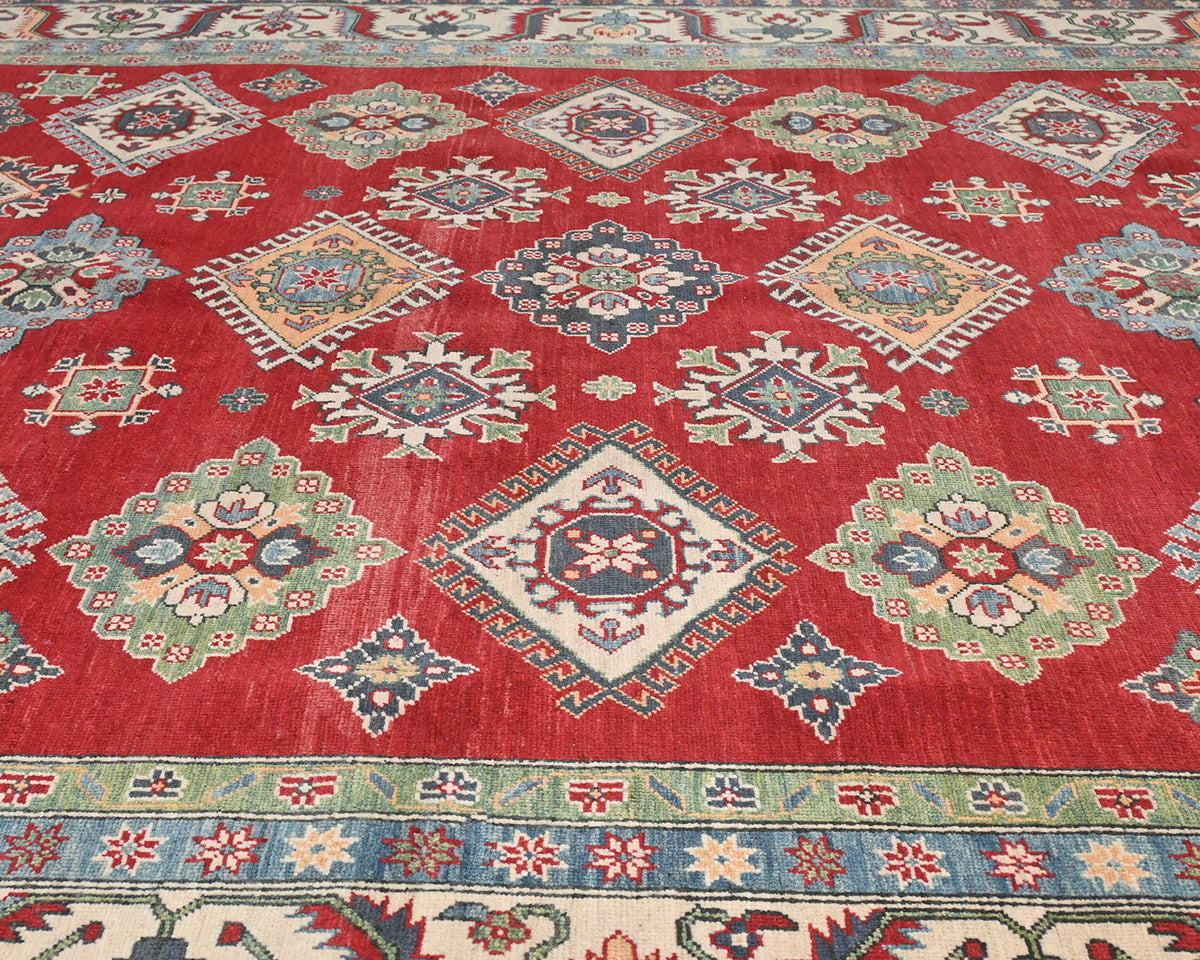 Alfombra afgana Kuba roja de lana anudada a mano de 9 x 12 pulgadas