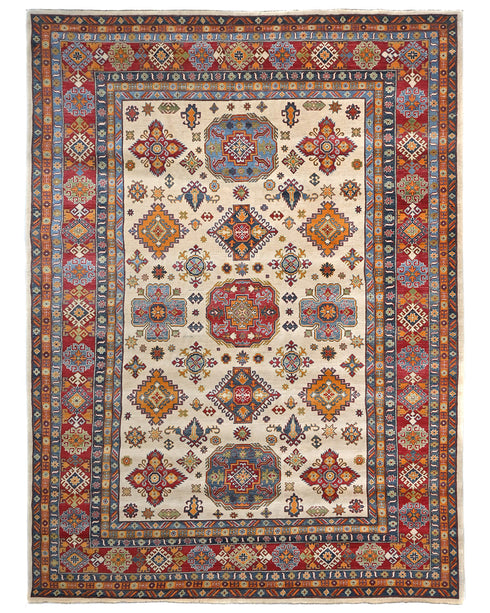 10x14 Beige Kuba Afghan Hand Knotted Wool Area Rug