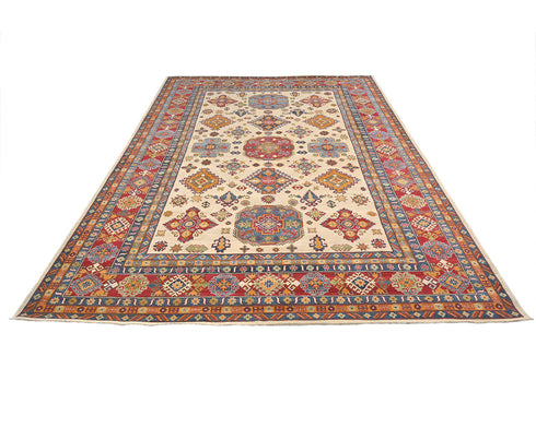 10x14 Beige Kuba Afghan Hand Knotted Wool Area Rug