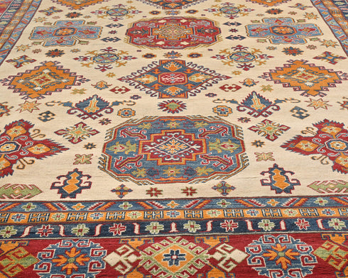 10x14 Beige Kuba Afghan Hand Knotted Wool Area Rug