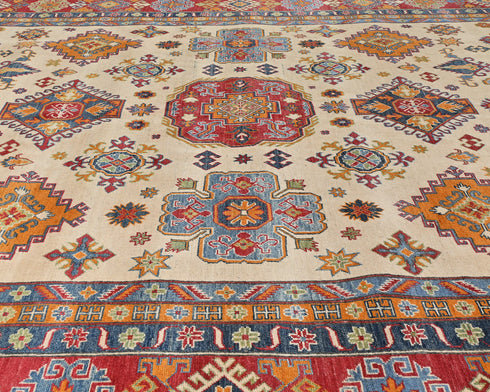 10x14 Beige Kuba Afghan Hand Knotted Wool Area Rug