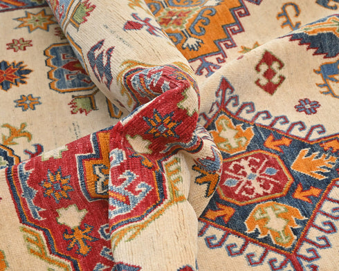 10x14 Beige Kuba Afghan Hand Knotted Wool Area Rug