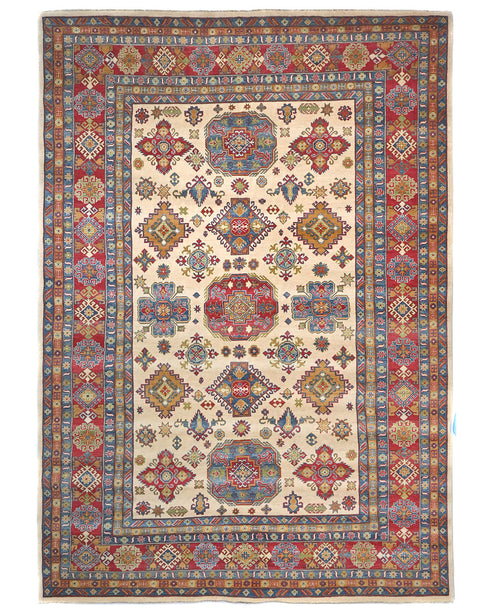 10x14 Beige Kuba Afghan Hand Knotted Wool Area Rug
