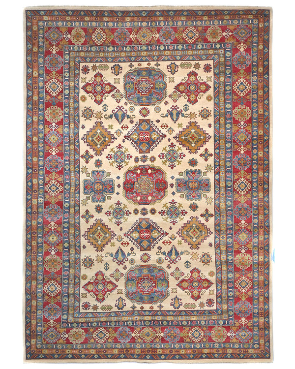 10x14 Beige Kuba Afghan Hand Knotted Wool Area Rug