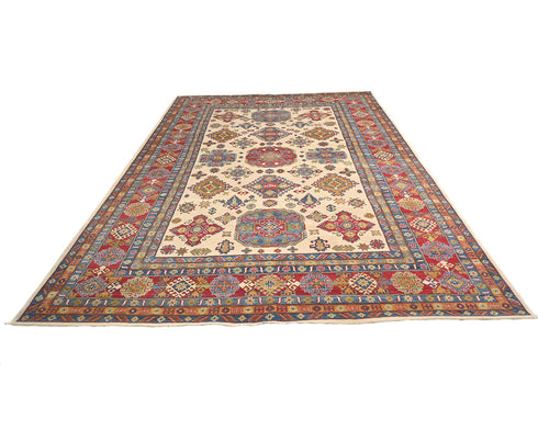 10x14 Beige Kuba Afghan Hand Knotted Wool Area Rug