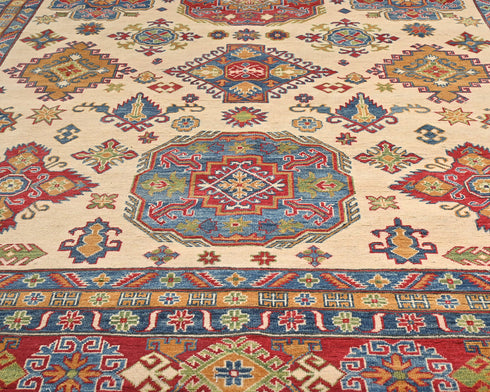10x14 Beige Kuba Afghan Hand Knotted Wool Area Rug