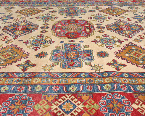 10x14 Beige Kuba Afghan Hand Knotted Wool Area Rug