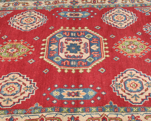 10 Ft Red Kuba Afghan Hand Knotted Wool Runner Rug