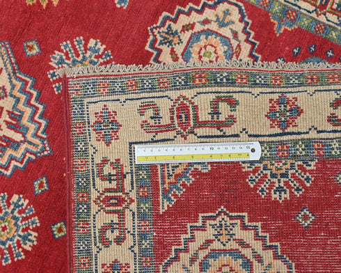 10 Ft Red Kuba Afghan Hand Knotted Wool Runner Rug