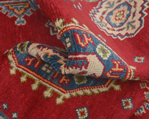 10 Ft Red Kuba Afghan Hand Knotted Wool Runner Rug