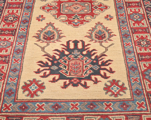 10 Ft Beige Kuba Afghan Hand Knotted Wool Runner Rug