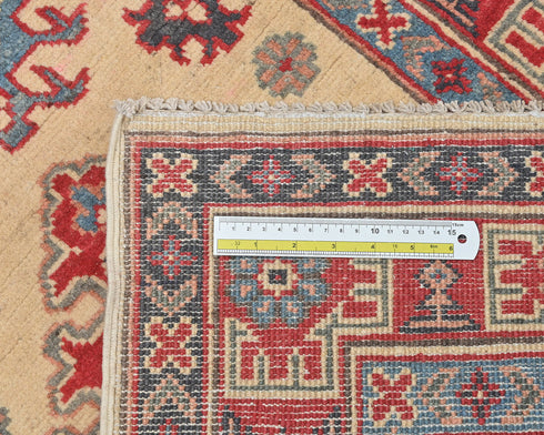 10 Ft Beige Kuba Afghan Hand Knotted Wool Runner Rug