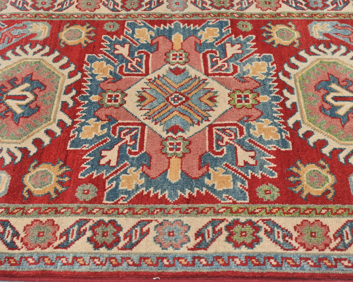 3x4 Red Kuba Afghan Hand Knotted Wool Area Rug