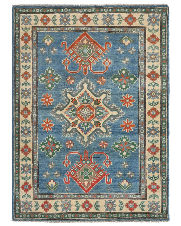 3x5 Blue Kuba Afghan Hand Knotted Wool Area Rug