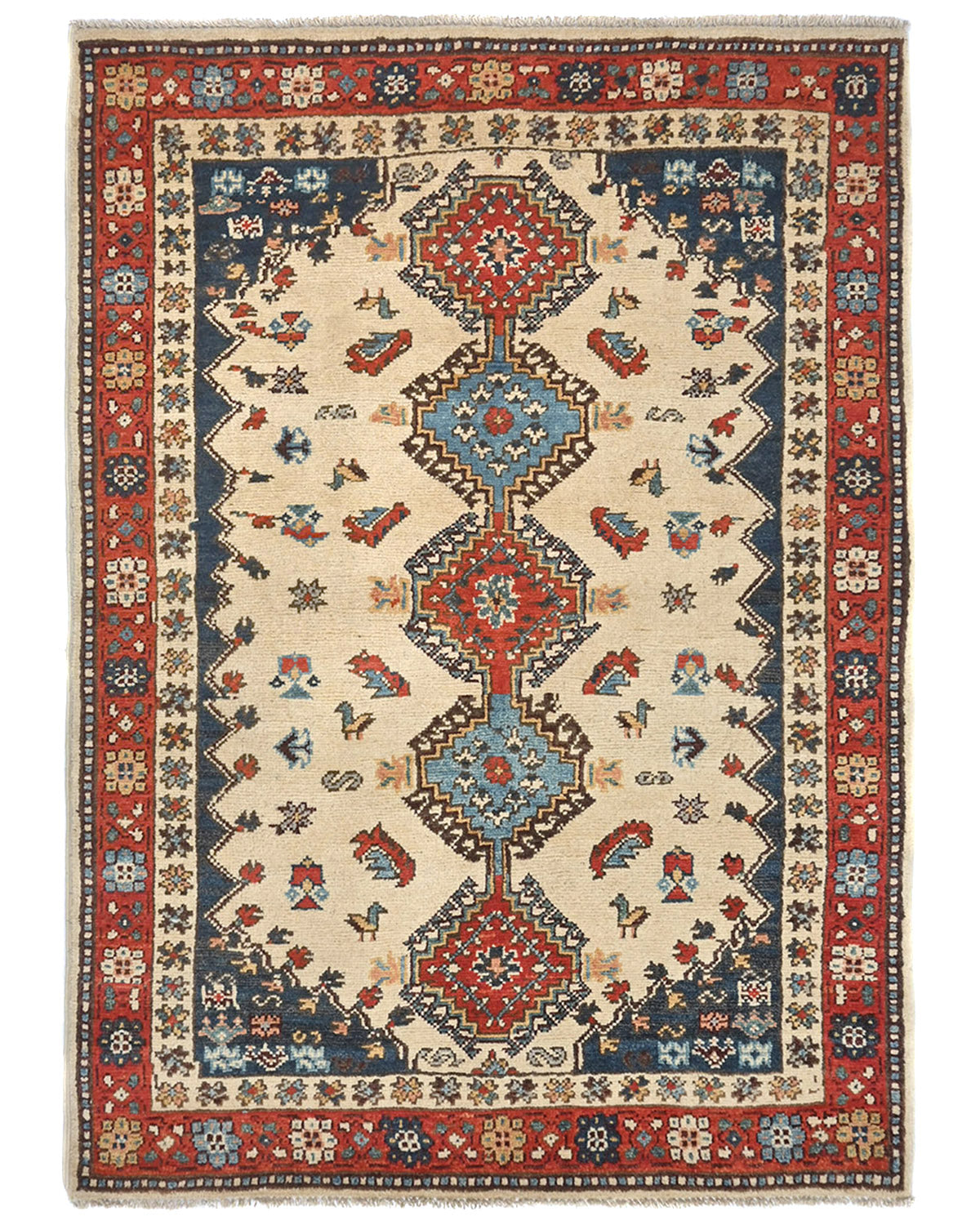 3x5 Beige Kuba Afghan Hand Knotted Wool Area Rug