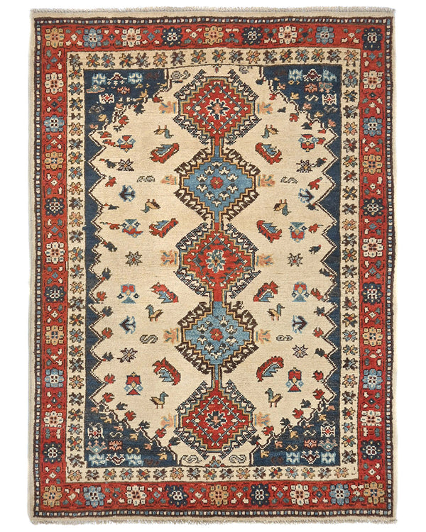 3x5 Beige Kuba Afghan Hand Knotted Wool Area Rug