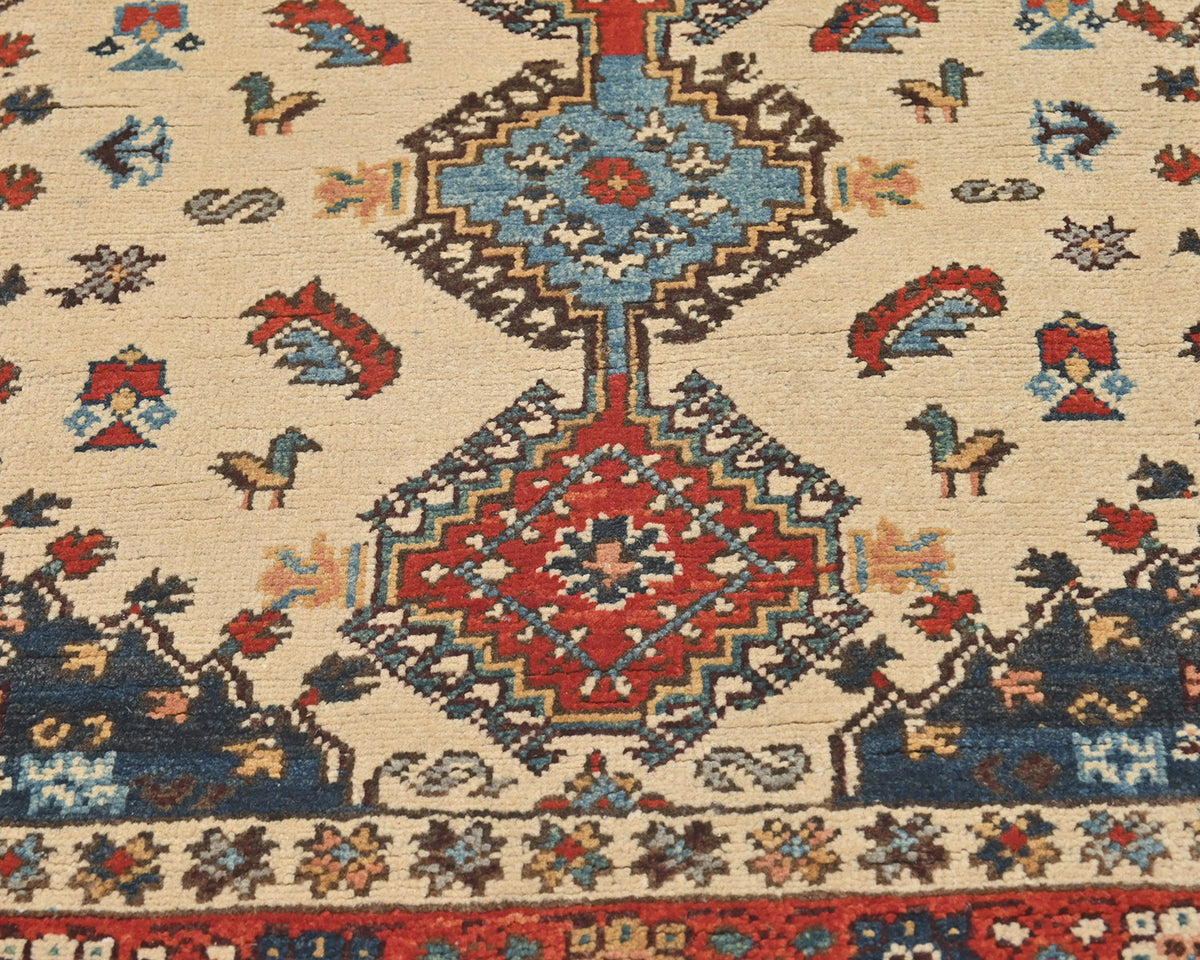 3x5 Beige Kuba Afghan Hand Knotted Wool Area Rug