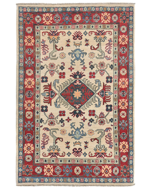 3x5 Beige Kuba Afghan Hand Knotted Wool Area Rug