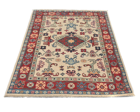 3x5 Beige Kuba Afghan Hand Knotted Wool Area Rug