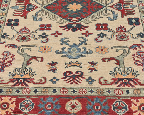 3x5 Beige Kuba Afghan Hand Knotted Wool Area Rug