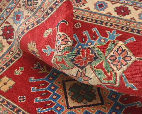 3x5 Red Kuba Afghan Hand Knotted Wool Area Rug