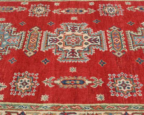 3x5 Red Kuba Afghan Hand Knotted Wool Area Rug