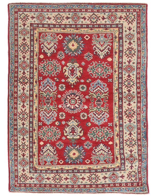 3x5 Red Kuba Afghan Hand Knotted Wool Area Rug
