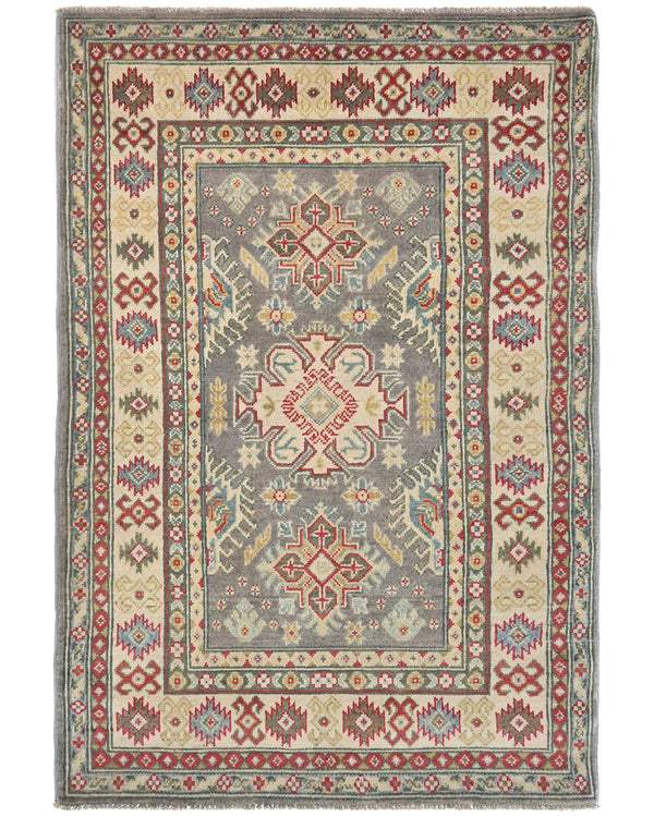 3x5 Gray Kuba Afghan Hand Knotted Wool Area Rug