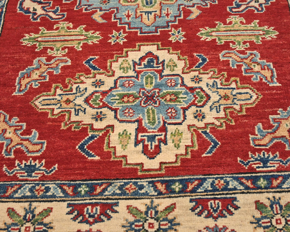3x5 Red Kuba Afghan Hand Knotted Wool Area Rug