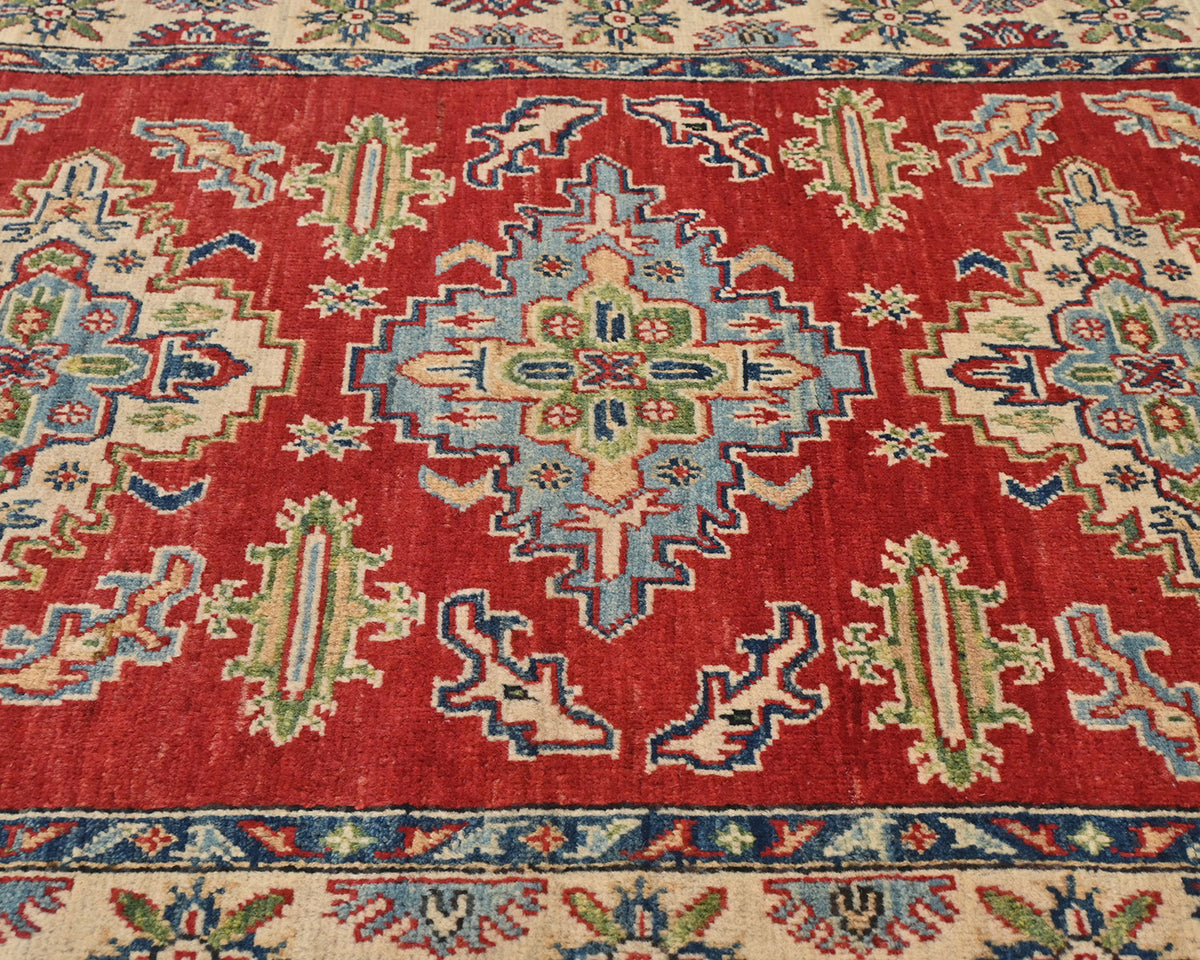 3x5 Red Kuba Afghan Hand Knotted Wool Area Rug