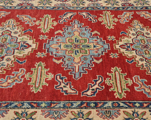 3x5 Red Kuba Afghan Hand Knotted Wool Area Rug