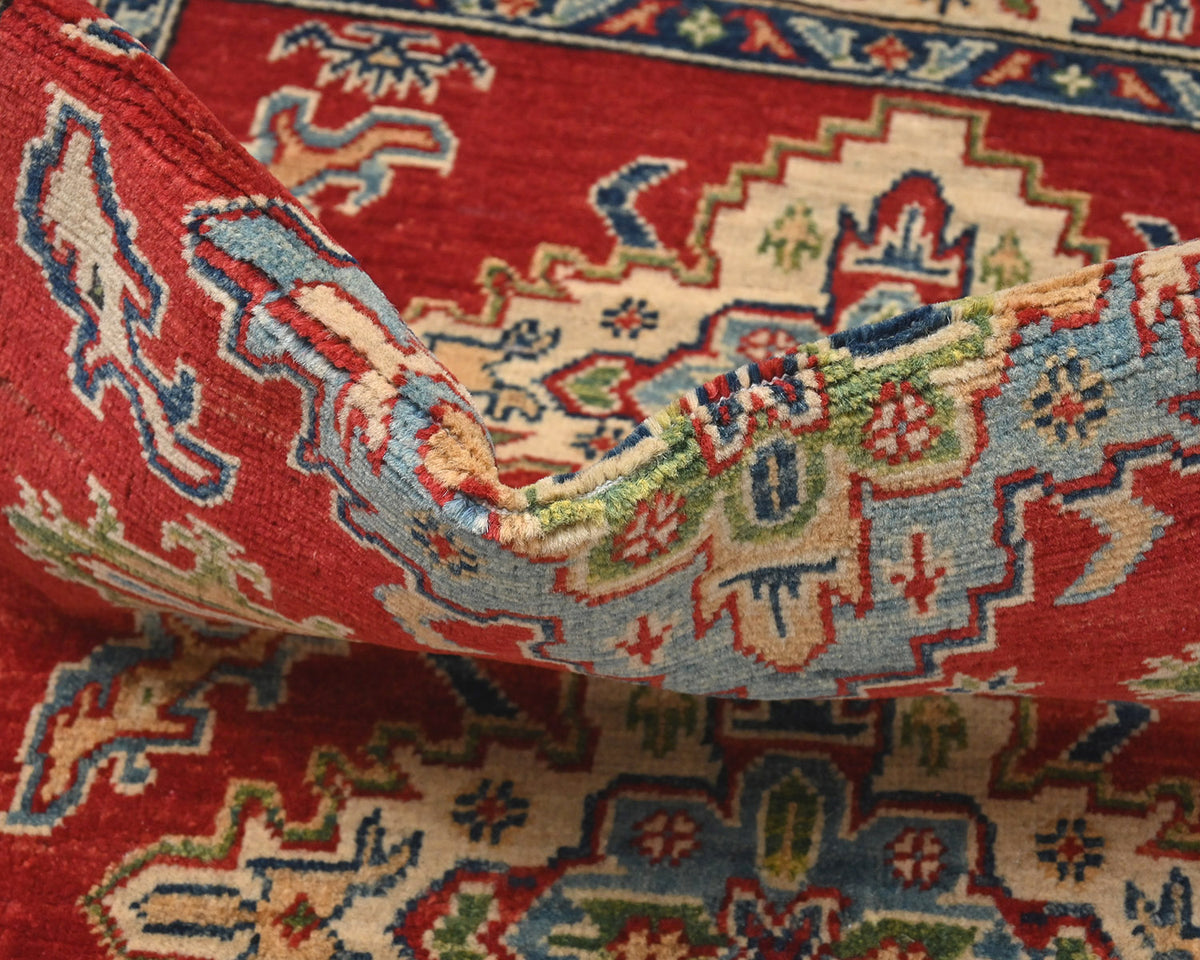 3x5 Red Kuba Afghan Hand Knotted Wool Area Rug