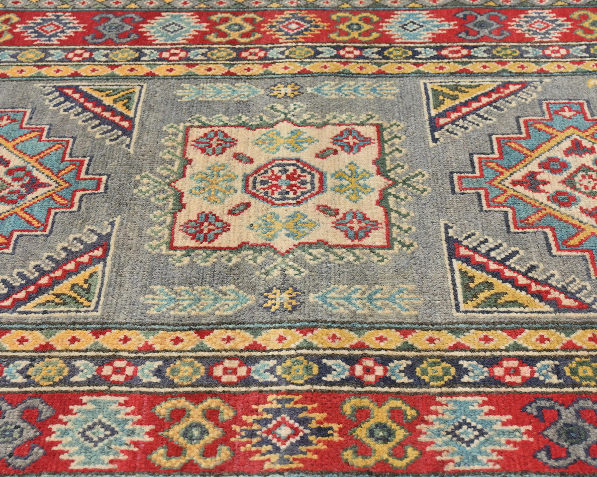 3x5 Gray Kuba Afghan Hand Knotted Wool Area Rug