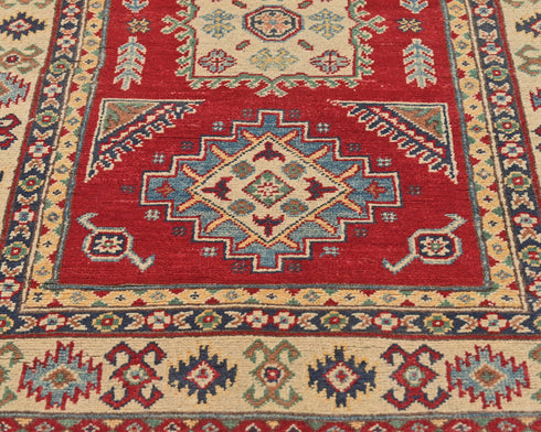 3x5 Red Kuba Afghan Hand Knotted Wool Area Rug