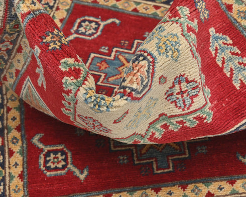 3x5 Red Kuba Afghan Hand Knotted Wool Area Rug