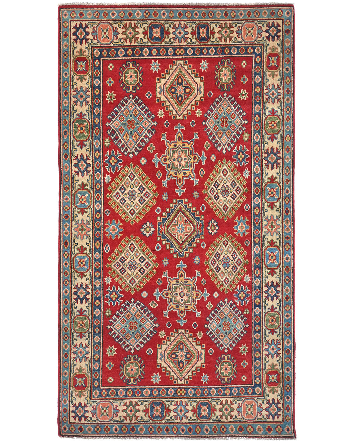 4x7 Red Kuba Afghan Hand Knotted Wool Area Rug