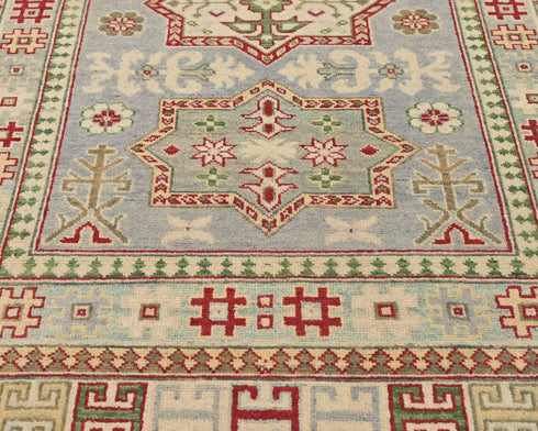 4x6 Gray Kuba Afghan Hand Knotted Wool Area Rug