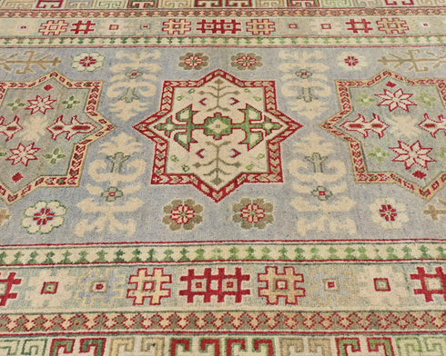 4x6 Gray Kuba Afghan Hand Knotted Wool Area Rug