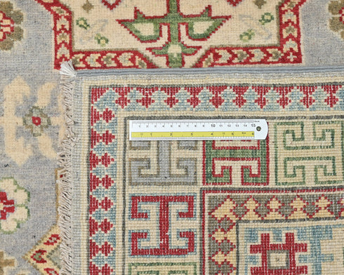 4x6 Gray Kuba Afghan Hand Knotted Wool Area Rug