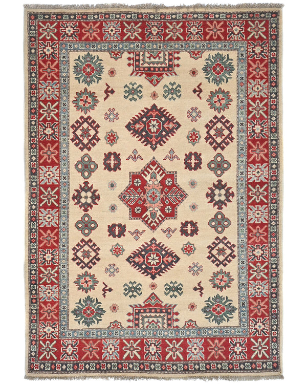4x6 Beige Kuba Afghan Hand Knotted Wool Area Rug