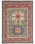 4x6 Green Kuba Afghan Hand Knotted Wool Area Rug