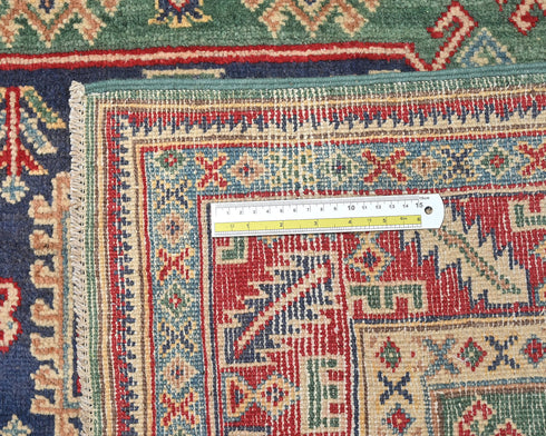 4x6 Green Kuba Afghan Hand Knotted Wool Area Rug